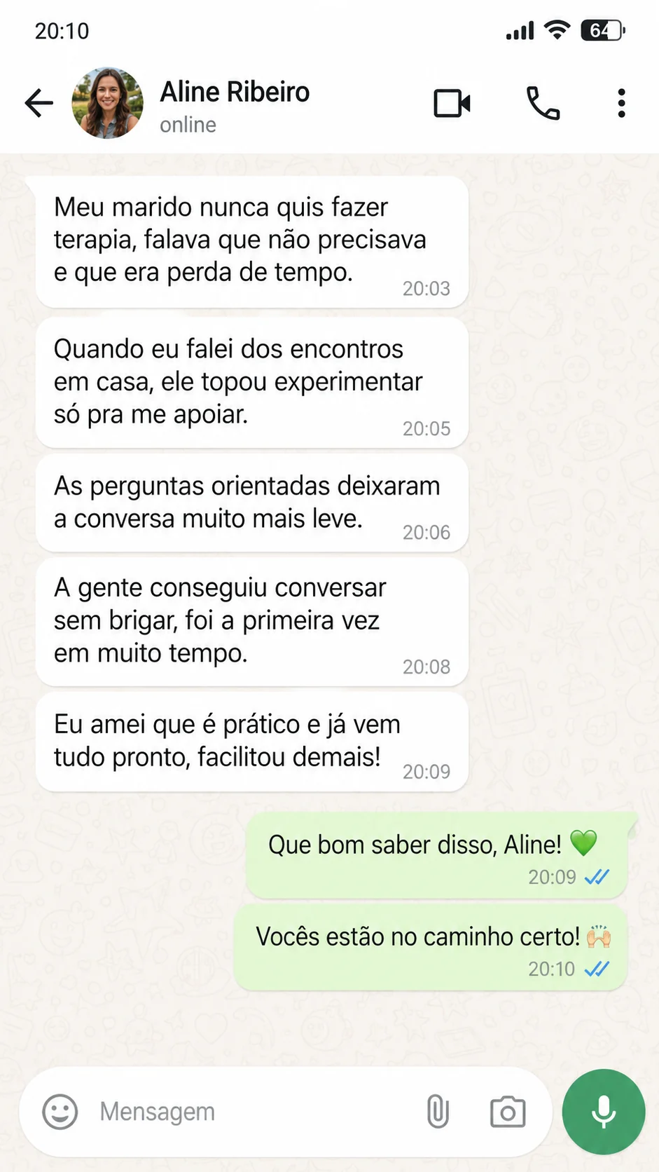 Depoimento de Aline Ribeiro no WhatsApp