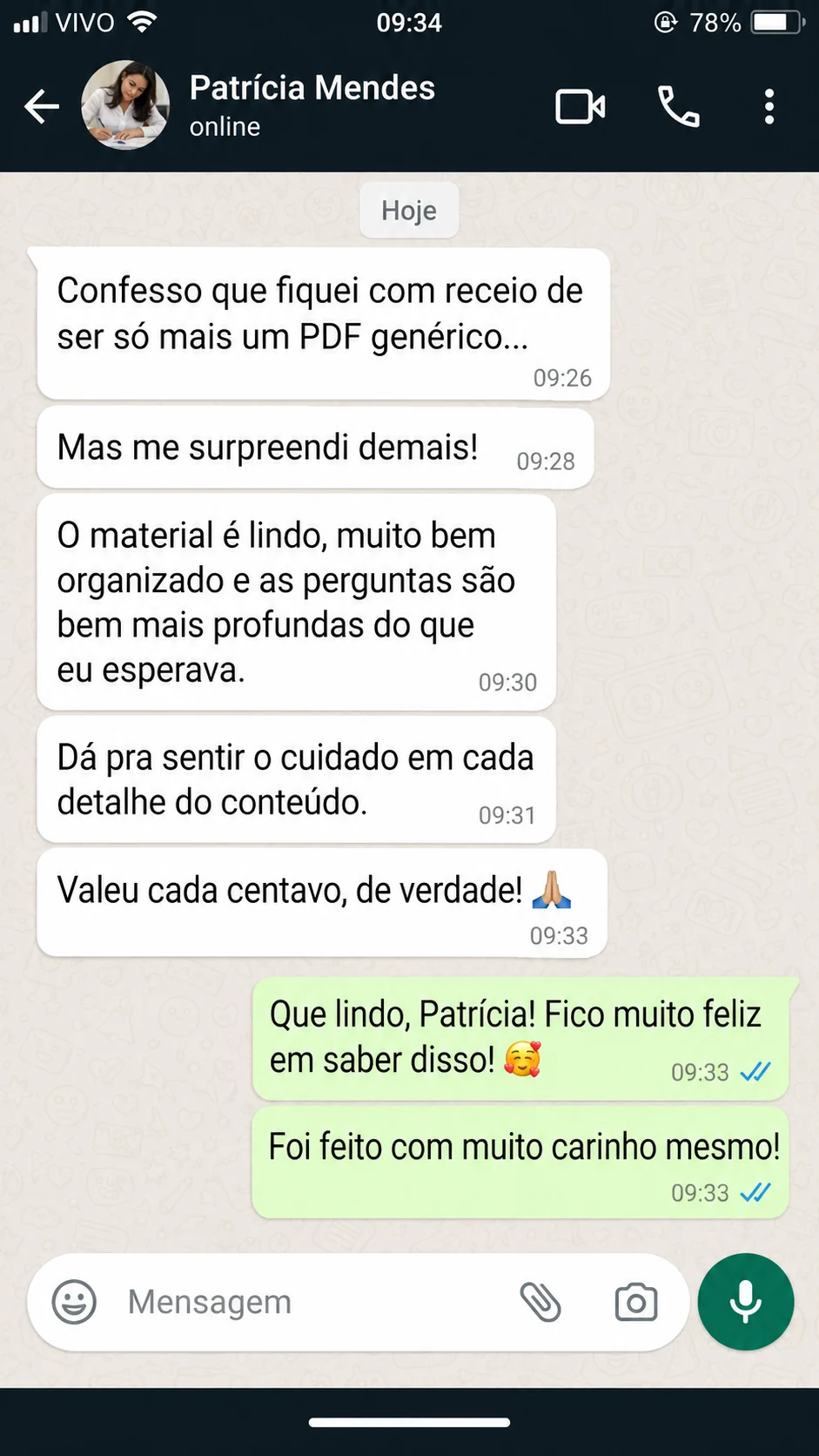 Depoimento de Patrícia Mendes no WhatsApp
