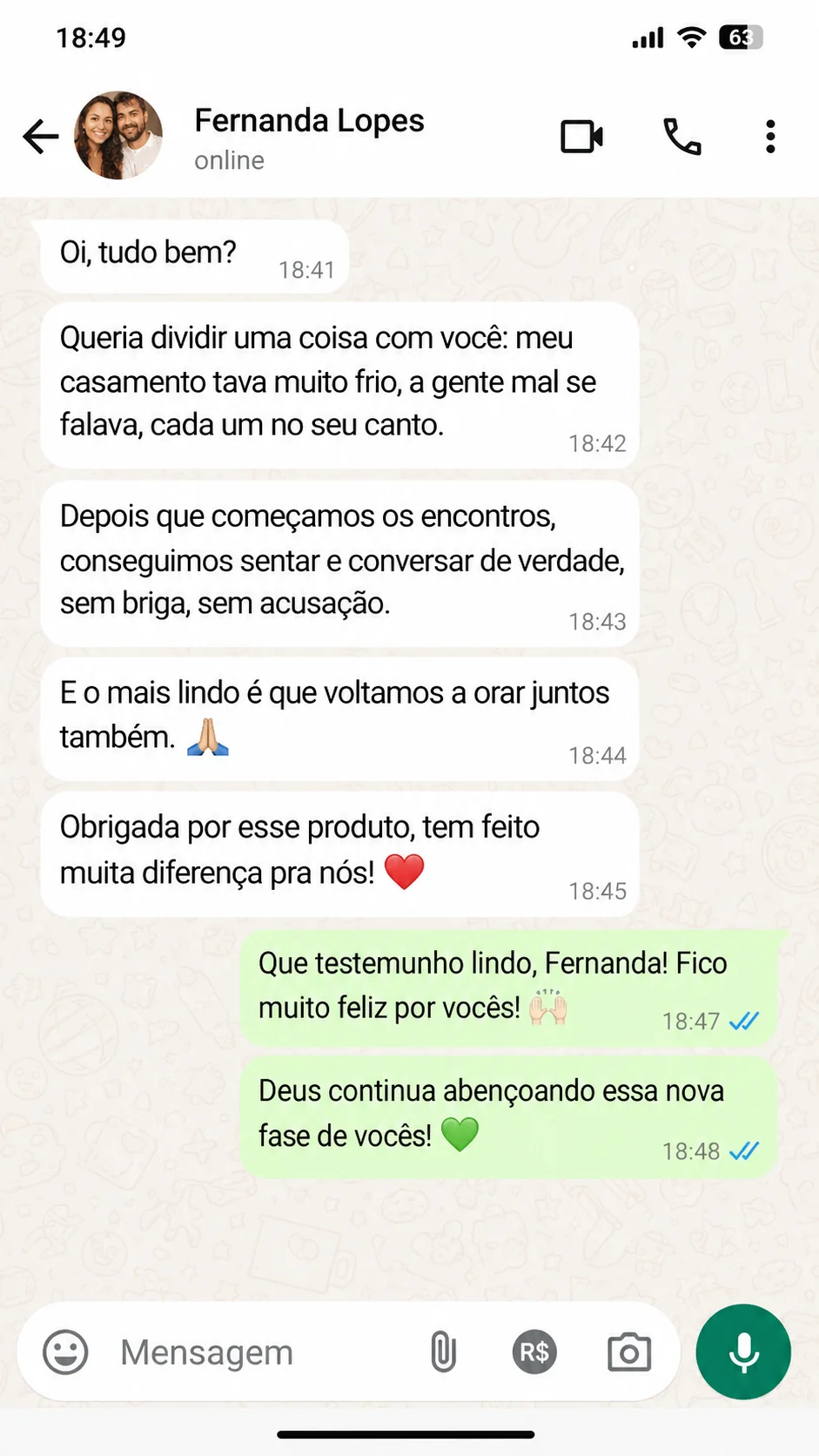 Depoimento de Fernanda Lopes no WhatsApp