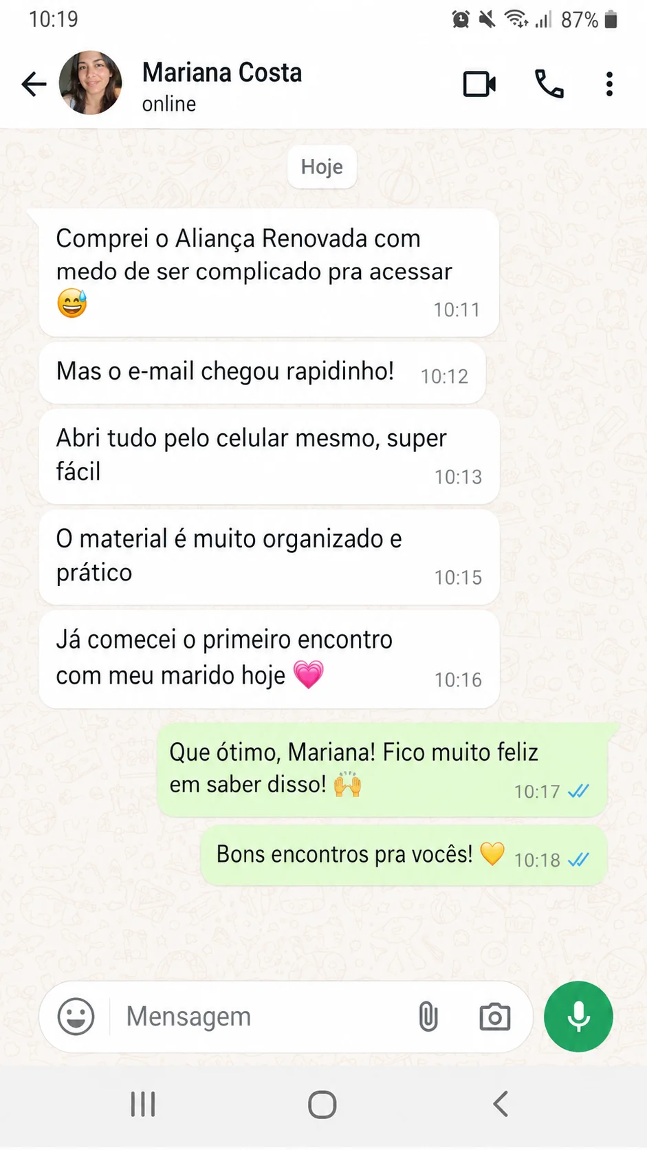 Depoimento de Mariana Costa no WhatsApp